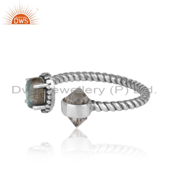 Designer of Designer herkimer diamond ring in oxidized silver with labradorite