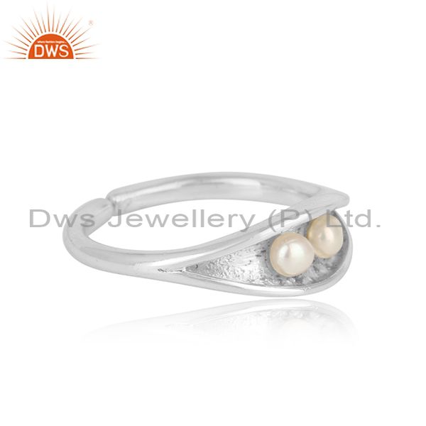 Seedpod designer dainty ring in solid silver and natural pearl