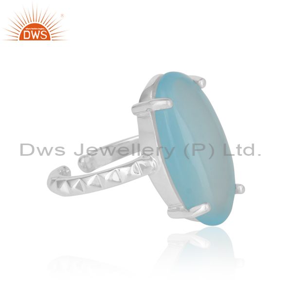 Handcrafted textred statement aqua chalcedony silver 925 ring