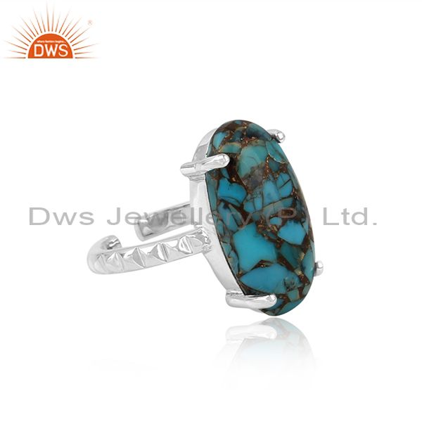 Handtextured bold sterling silver ring with mohave arizona turquoise