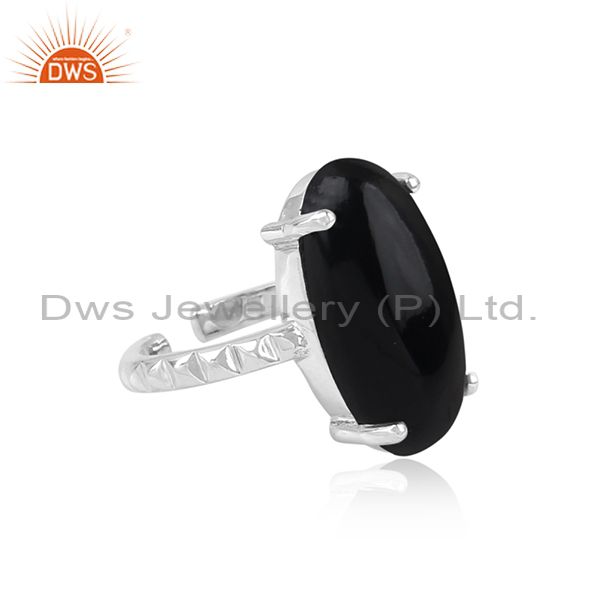 Handtextured designer bold sterling silver 925 ring with black onyx