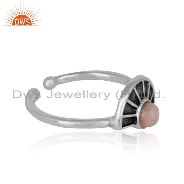 Designer of Half moon texture designer pink opal ring in oxidized silver 925