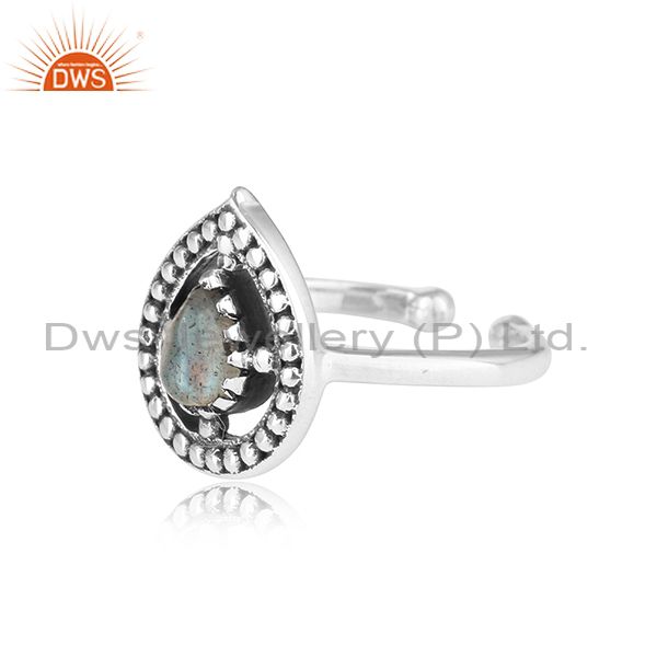 Designer Dainty Oxidized Silver 925 Ring With Labradorite