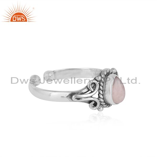 Designer of Designer handmade dainty pink opal ring in oxidized silver 925