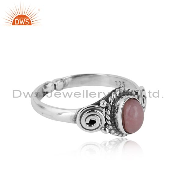 Designer of Designer handmade dainty ring in oxidized silver and pink opal