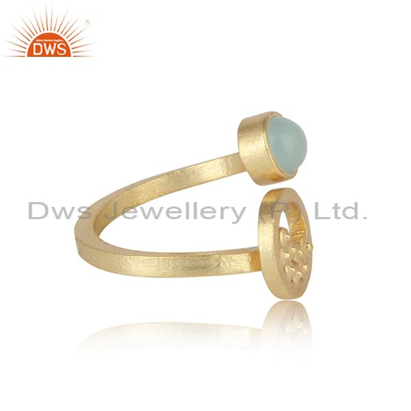 Designer of Handcrafted silver granule bypass aqua chalcedony gold on ring