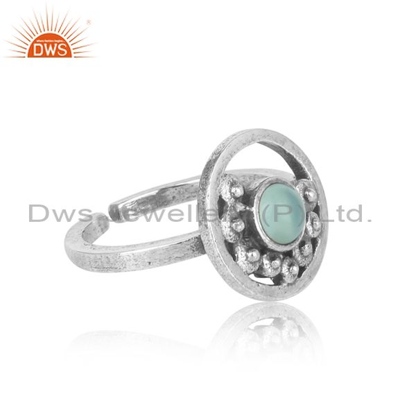 Designer of Handcrafted designer aqua chalcedony ring in oxidized silver 925
