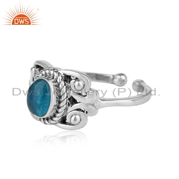 Designer of Designer bohemian oxidized on silver 925 ring with neon apatite