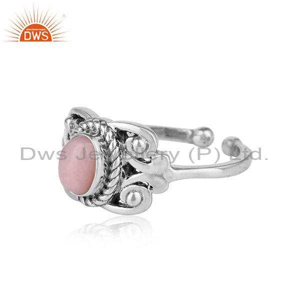 Designer of Designer bohemian oxidize finish on silver 925 ring with pink opal