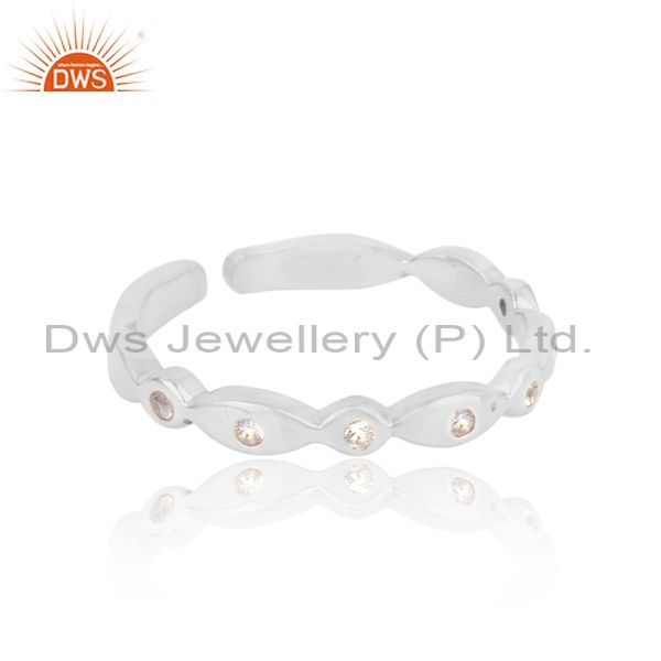 Handcrafted designer sleek stack white topaz ring in silver 925