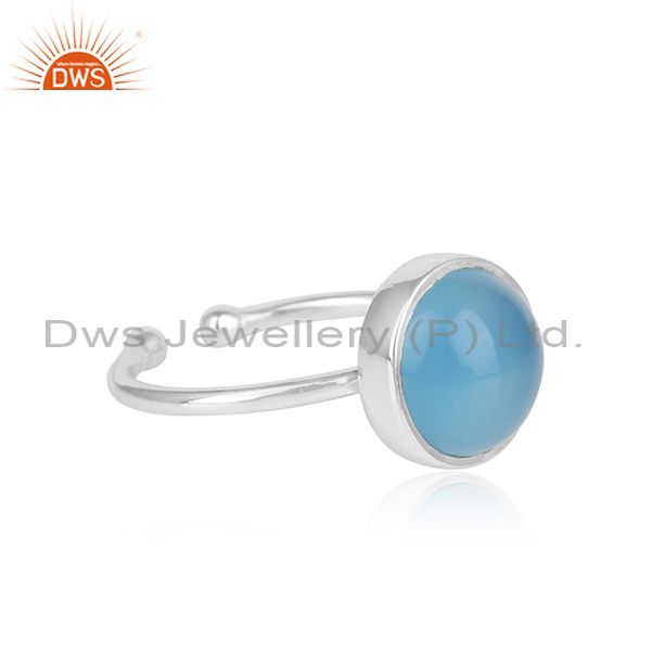 Handmade adjustable oxidized silver ring with blue chalcedony