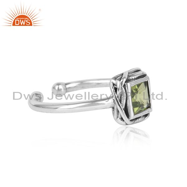 Handcrafted Adjustable Oxidized Silver 925 Ring With Peridot