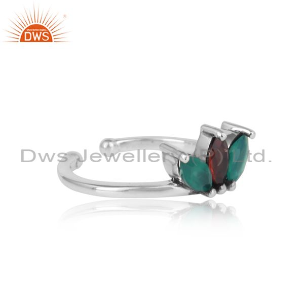 Designer Dainty Silver Ring With Garnet And Green Onyx