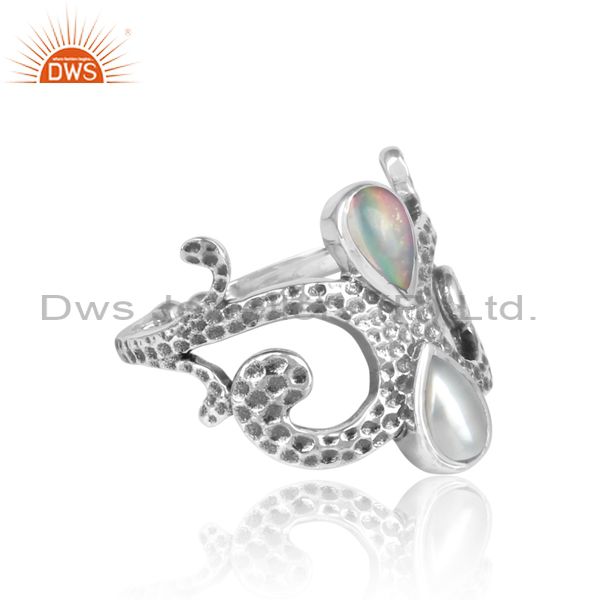 Designer Texture Oxidized Silver Ethiopian Opal Pearl Ring