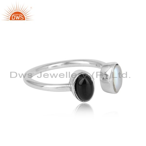 Handcrafted Adjustable Fine Silver Black Onyx Pearl Ring