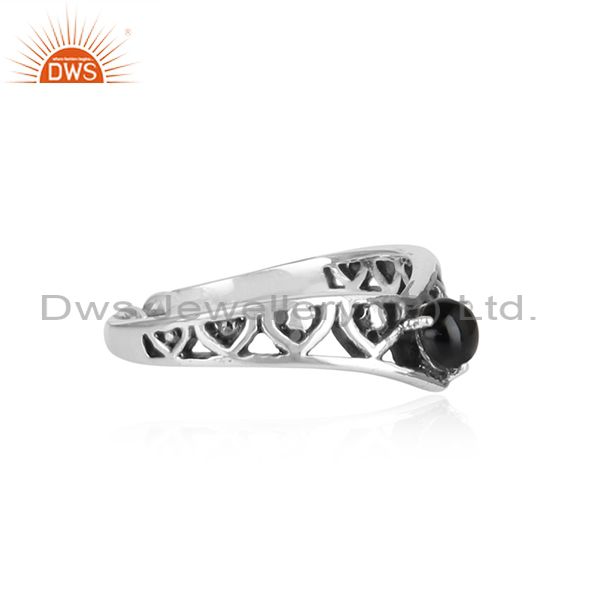 Black Onyx Set In 925 Oxidized Silver Rustic Ring