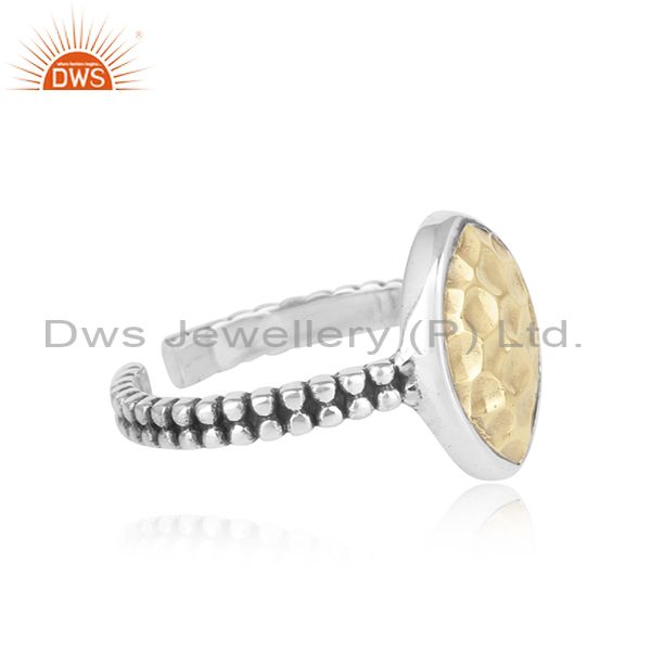 Textured handcrafted marquise yellow gold on silver oxidized ring