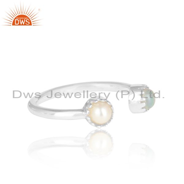 Ethiopian Opal And Pear Cabushion Sterling Silver White Ring