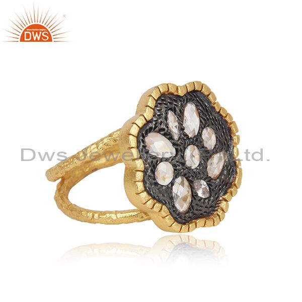 Handtextured Gold And Black Rhodium On Silver 925 Cz Ring