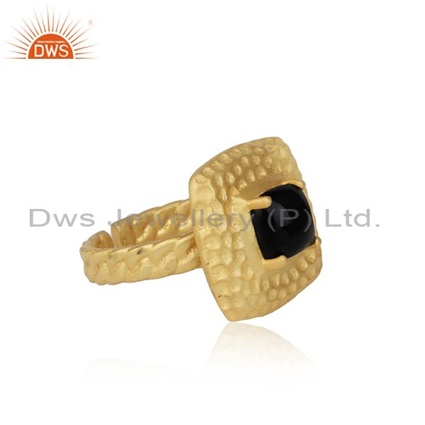 Handtextured Adjustable Gold On Silver Ring With Black Onyx