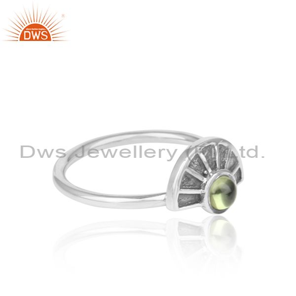Textured Moon Design Oxidized Silver Ring With Peridot