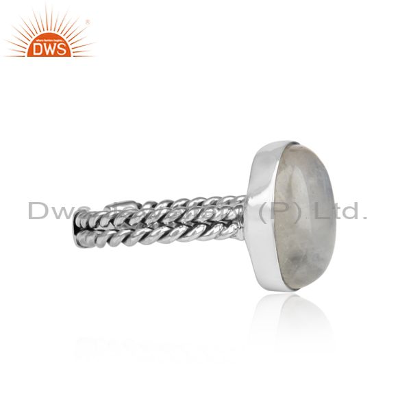 Handmade twisted rope shank oxidized silver rainboe moonstone ring