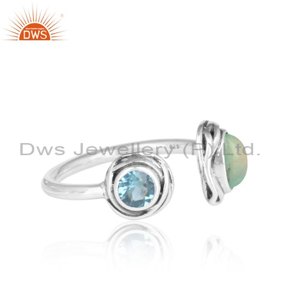 Ethiopian Opal Cabushion And Blue Topaz Silver Facing Ring