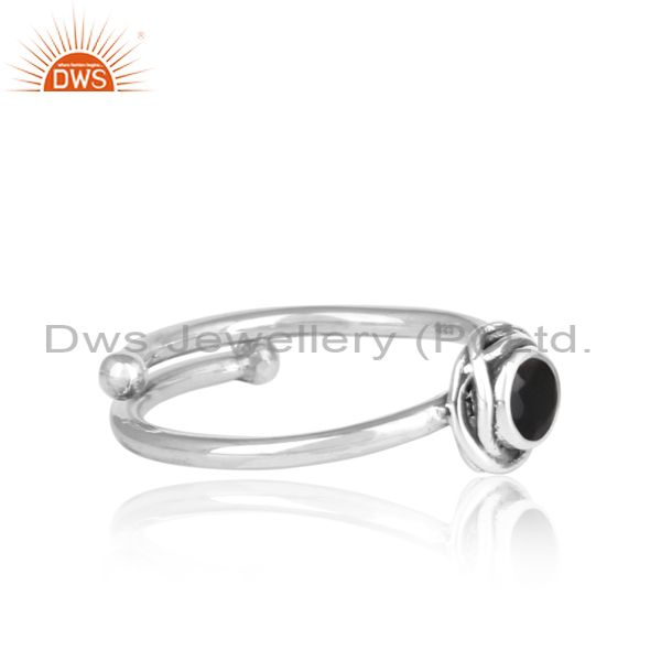 Black Onyx Cut Sterling Silver Oxidized Adjustable Ring