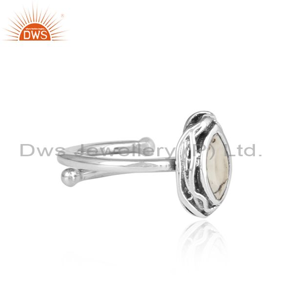 Howlite Cut Sterling Silver Adjustable Ring
