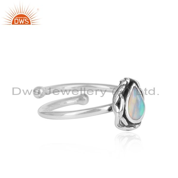 Ethiopian Opal Cabushion Pear Shaped Sterling Silver Ring