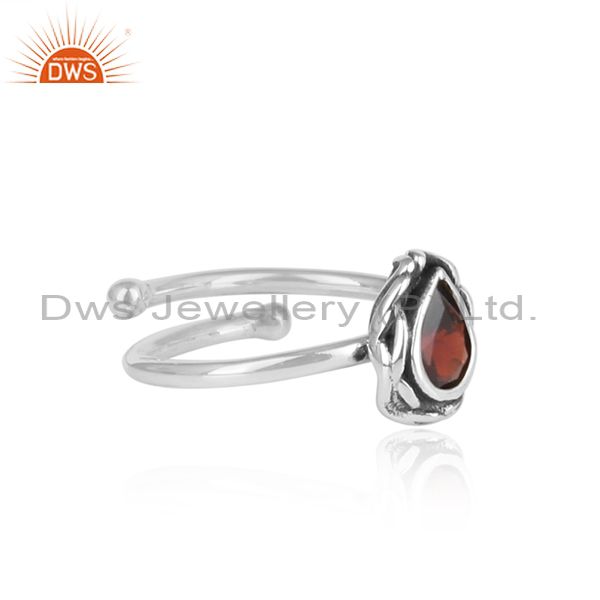 Bold Red Garnet Encased In 925 Silver Oxidized Ring