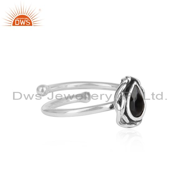 Black Onyx Pear Shaped Silver Oxidized Ring