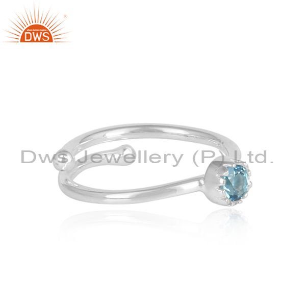 Round Blue Topaz Sterling Silver White Adjustable Ring