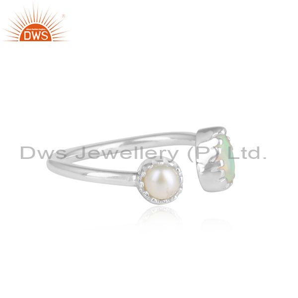 Ethiopian Opal And Pearl Cabushion Sterling Silver White Ring