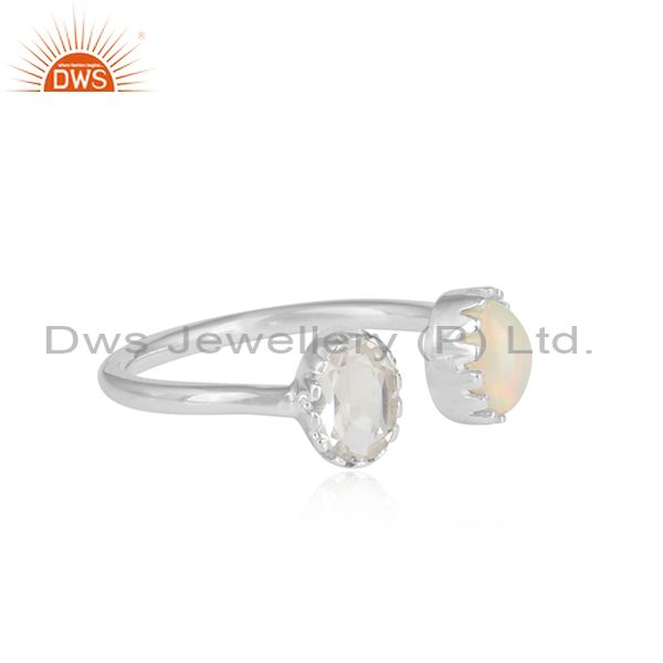 Ethiopian Opal And Crystal Quartz Silver Facing Ring