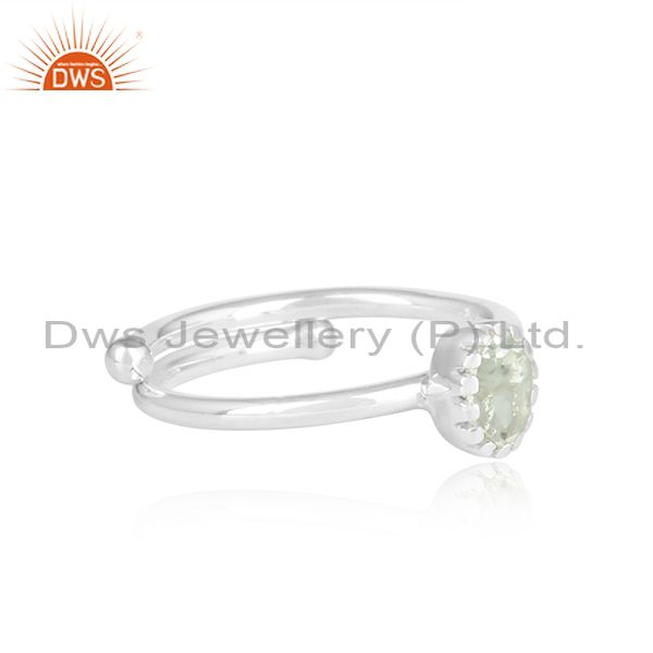 Green Amethyst White Silver Adjustable Ring