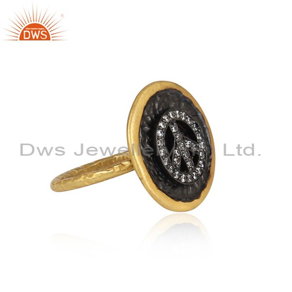 Cubic Zirconia Mounted Sterling Silver Gold Plated Ring