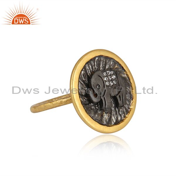 Cubic Zirconia Elephant Sterling Silver Gold Plated Ring