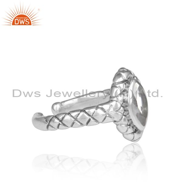 Handmade Crystal Quartz Oxidized Silver Pattern Ring