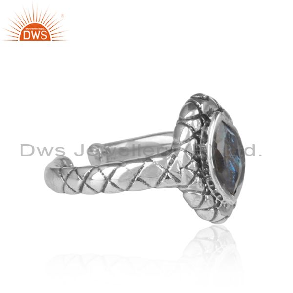 Handmade Oval Cut Labradorite Oxidized Silver Pattern Ring