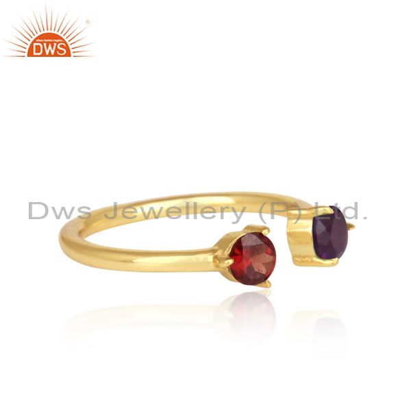 Amethyst And Red Garnet Set Gold On Silver Statement Ring