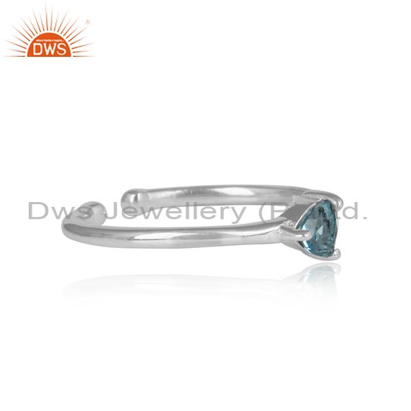 Triangular Blue Topaz Set Silver Fine Handmade Ring
