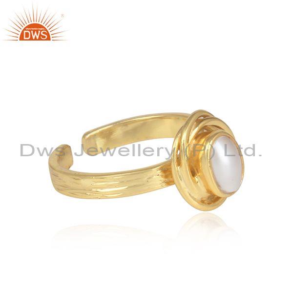 Pearl Cabushion Set Fancy Silver Gold Plated Wrapped Ring