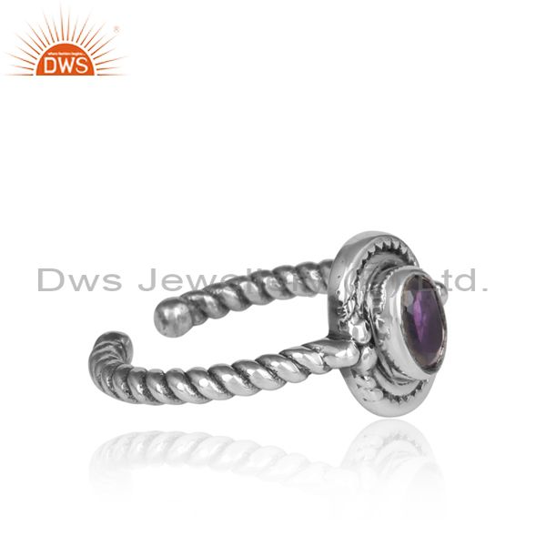 Oval Amethyst Set Oxidized Sterling Silver Twisted Wrap Ring