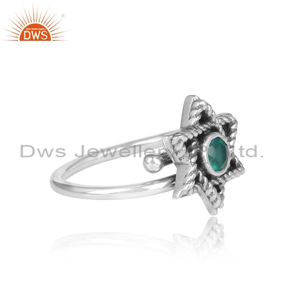 Green Onyx Set Traditional Oxidized Silver Star Shaped Ring