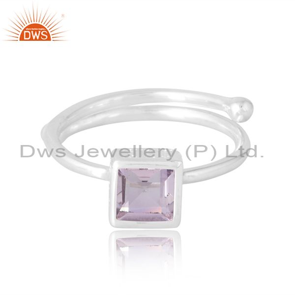 Large Proposal Silver Ring With Square Cut Pink Amethyst