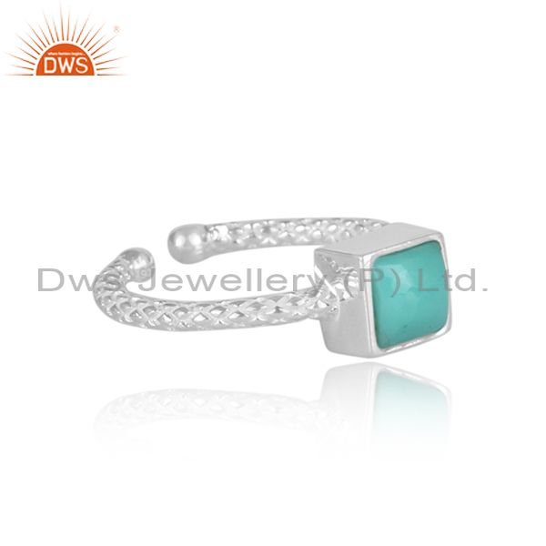 Square Arizona Turquoise Set Fine Silver Hand Hammered Ring
