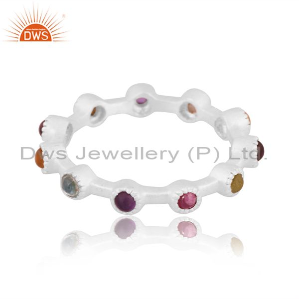 Sterling Silver White Ring With Mulitiple Colour Gemstones