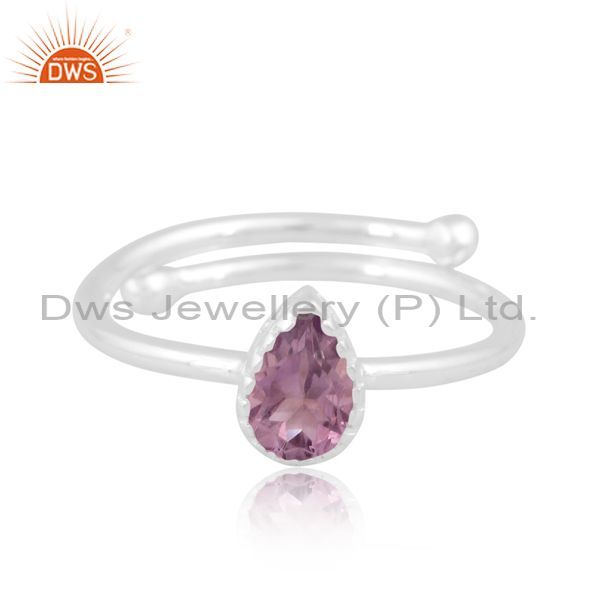 Sterling Silver Ring With Pink Amethyst Pear Cut Stone