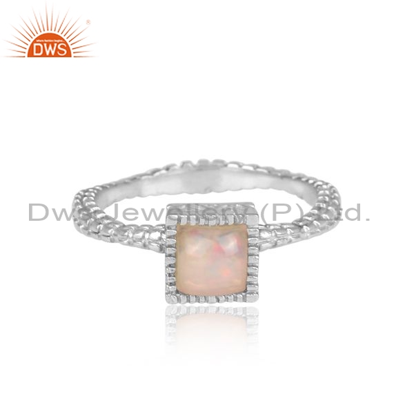 Silver Ethipian Opal Stone Ring With Cabushion Square Cut